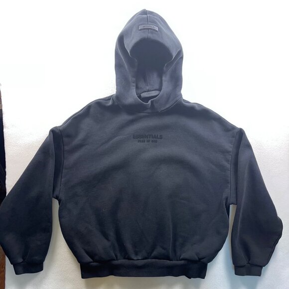 Fear Of God Essentials Black Hoodie Pullover Sweatshirt Oversized Fit S Cotton - Picture 1 of 12